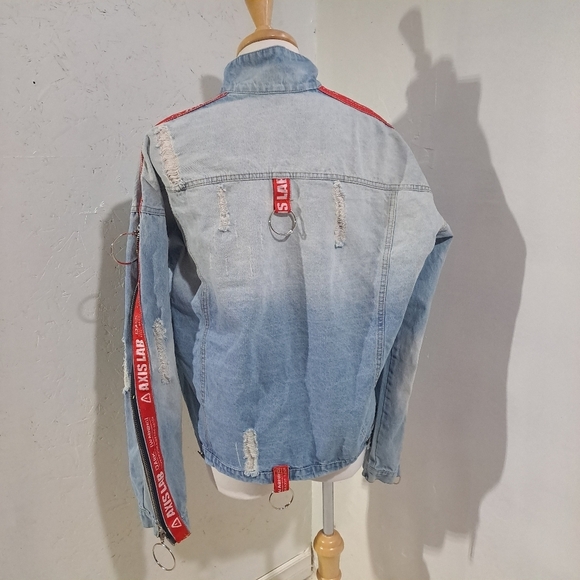 Se7en| Boyfriend Jeans Jacket Oversized Destroyed Zipper Color Gradient Cracks - Picture 6 of 13